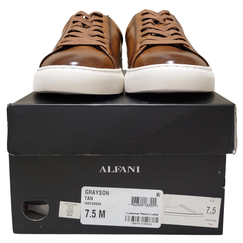 Alfani Men Grayson Lace Up Low Top Sneakers Size US 7.5M Tan Brown Faux Leather - Picture 5 of 5